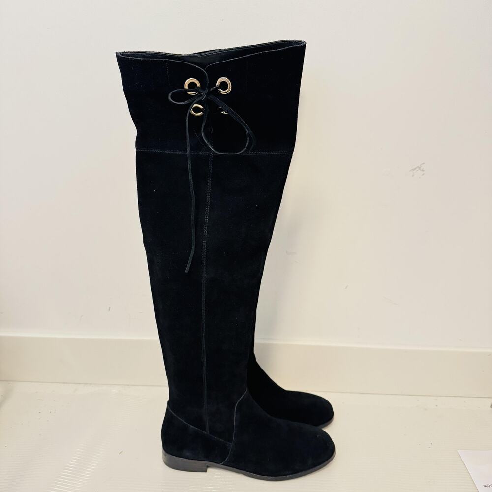 Kate Spade New York Boots Womens 8.5 Black Suede Rebecca Over The Knee Lace Up